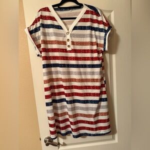 Striped Short T-shirt Sleeve Dress XL